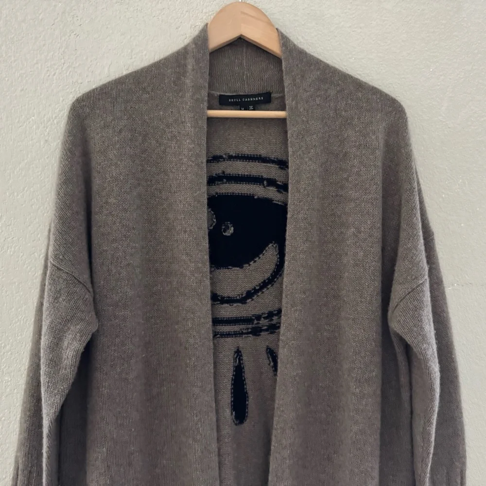 Skull Cashmere Jansen Eye Cardigan Duster Sweater Med Cashmere Boho Chic Brown - Picture 7 of 14